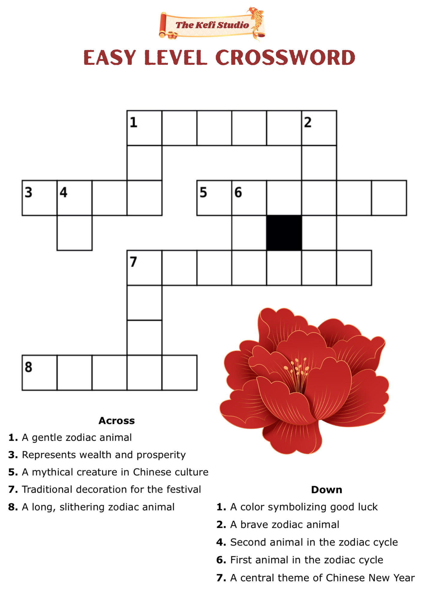 Chinese New Year Crosswords For Seniors (Printable)