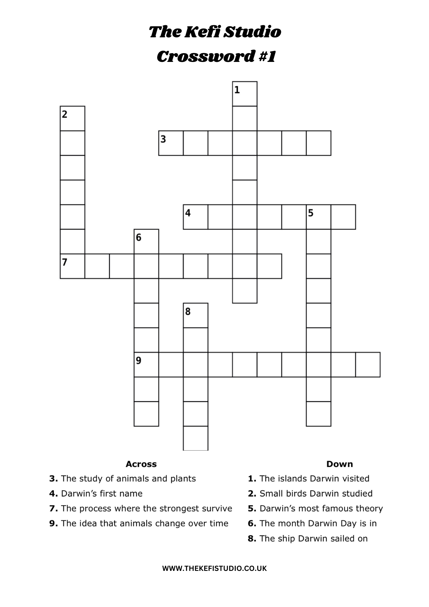 Darwin Day Crossword Pack (Printables)