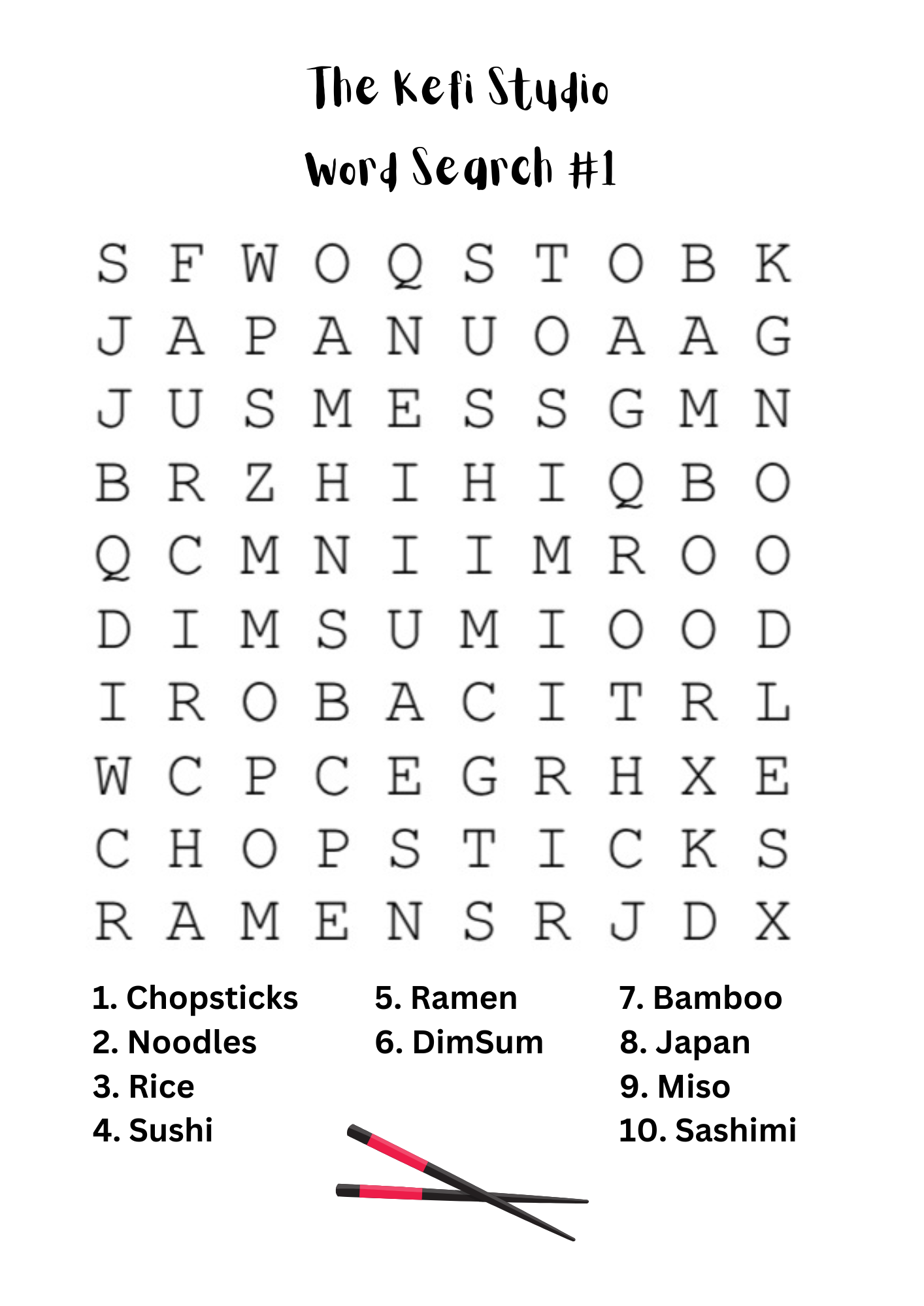 National Chopstick Day Word Search Pack (Printables)