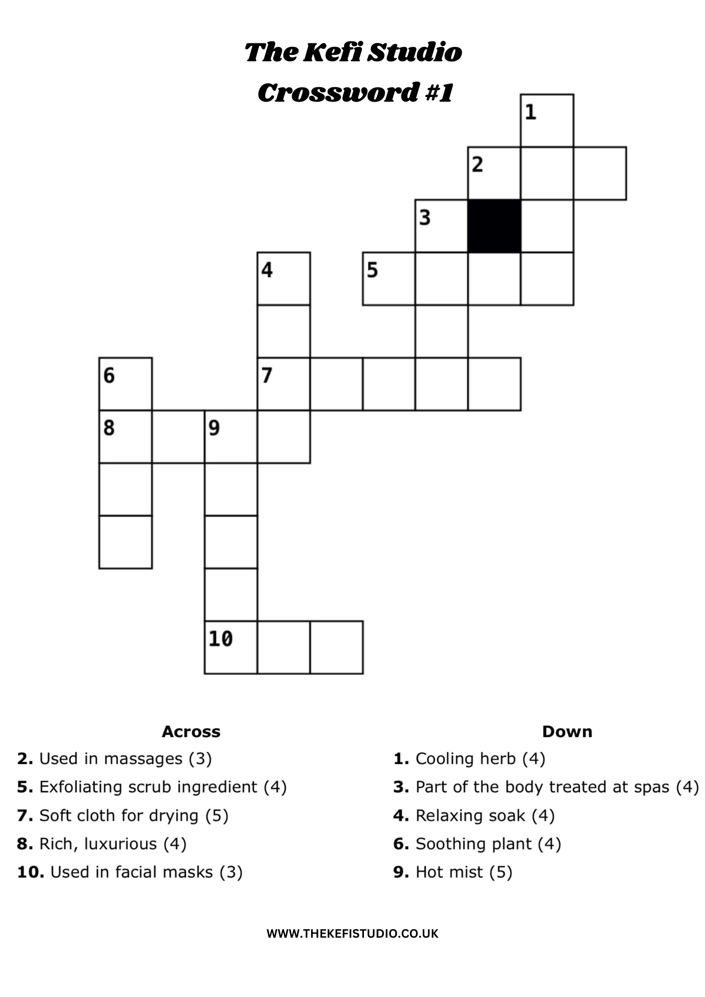 Spa Day Crossword Pack (Printables)