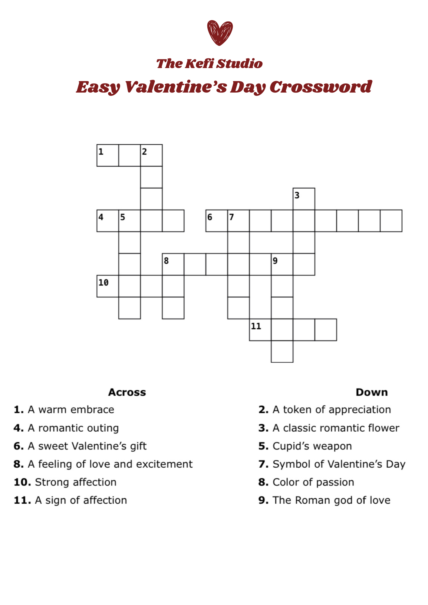 Valentine Crosswords For Seniors (Printable)